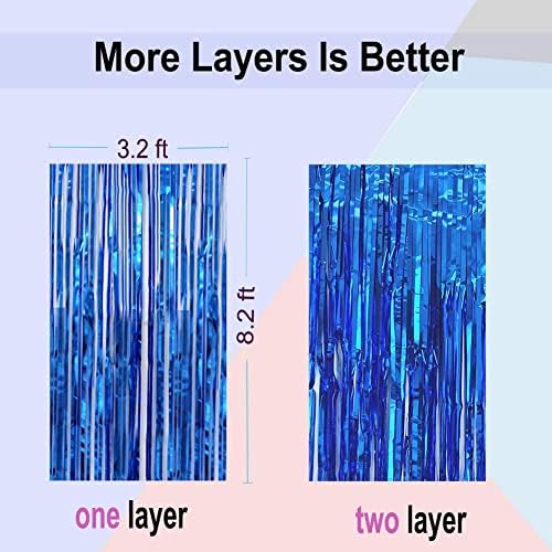 4Pack Blue Foil Fringe Curtain, Blue Streamers Backdrop Party Decorations, alternate view 5