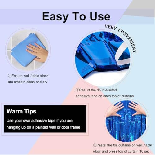 4Pack Blue Foil Fringe Curtain, Blue Streamers Backdrop Party Decorations, alternate view 6