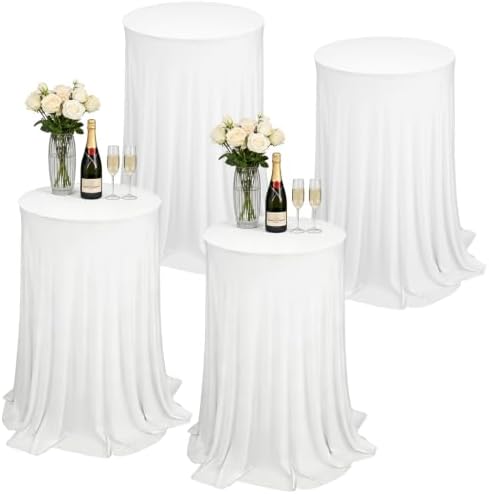 4Pack Cocktail Table Tablecloth with Skirts 32 x 43Inch Soft Fabric Round High Top Table Cover Stretch Reusable