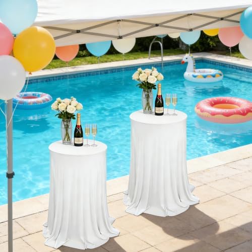 4Pack Cocktail Table Tablecloth with Skirts 32 x 43Inch Soft Fabric Round High Top Table Cover Stretch Reusable, alternate
