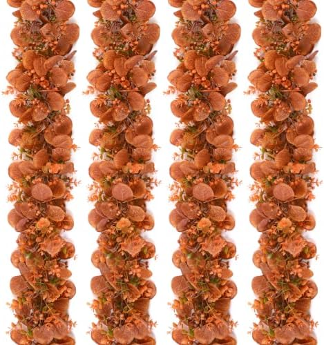 4Pack Eucalyptus Garland, Fall Artificial Eucalyptus Garland with Flowers