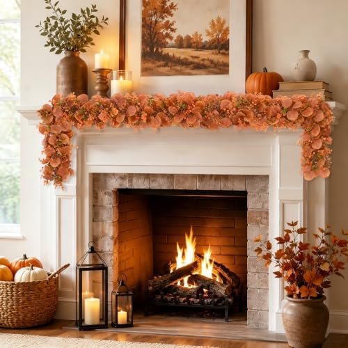 4Pack Eucalyptus Garland, Fall Artificial Eucalyptus Garland with Flowers, alternate view 6