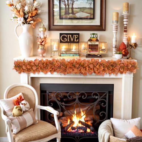 4Pack Eucalyptus Garland, Fall Artificial Eucalyptus Garland with Flowers, alternate view 7