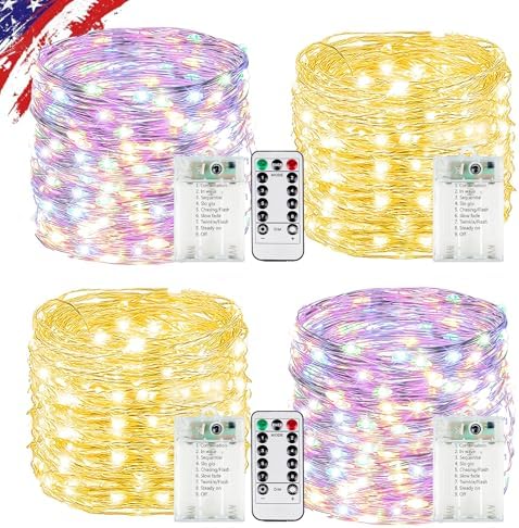 4Pack Fairy Lights Battery Twinkle Lights Remote Warm White & Multicolor in Warm White & Multicolor