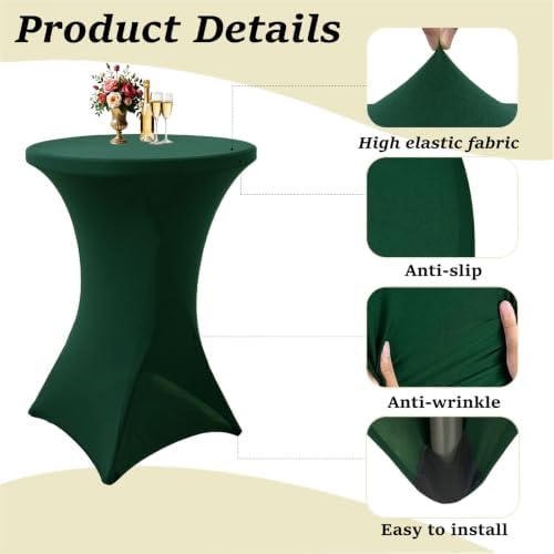 4Pack Forest Green Cocktail Table Covers 32x43Inch Cocktail Tablecloths in 32x43Inch in Forest Green, alternate view 4