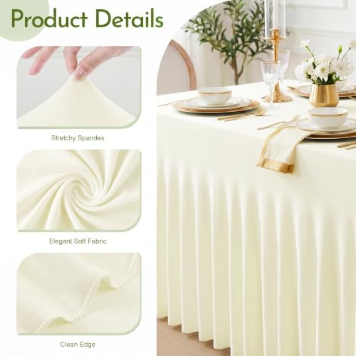 4Pack Ivory Spandex Tablecloth for 8FT Rectangle Table, Table Skirt, alternate view 4