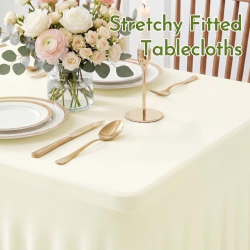 4Pack Ivory Spandex Tablecloth for 8FT Rectangle Table, Table Skirt, alternate view 5
