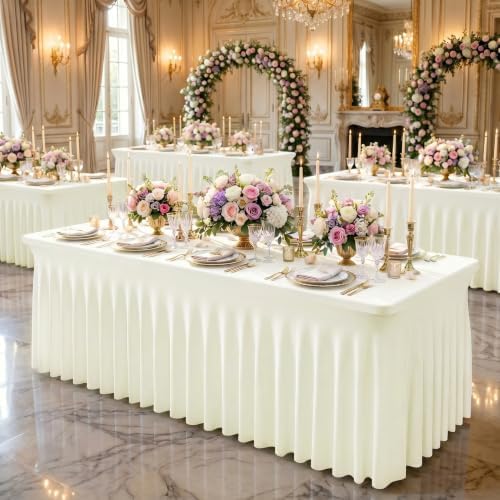 4Pack Ivory Spandex Tablecloth for 8FT Rectangle Table, Table Skirt, alternate view 7