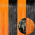 4Pack Orange Black Fringe Curtains for Halloween Party Backdrop Decorations