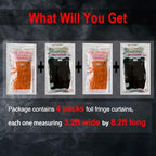 4Pack Orange Black Fringe Curtains for Halloween Party Backdrop Decorations, alternate view 2