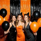 4Pack Orange Black Fringe Curtains for Halloween Party Backdrop Decorations, alternate view 6