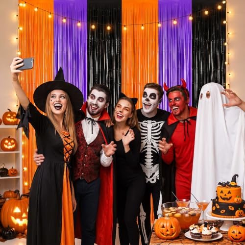 4Pack Orange Purple Black Halloween Foil Curtain Decoration Halloween Party in 4Pcs Purple orange black, alternate view 4