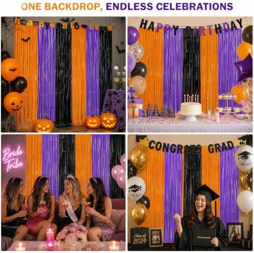 4Pack Orange Purple Black Halloween Foil Curtain Decoration Halloween Party in 4Pcs Purple orange black, alternate view 5