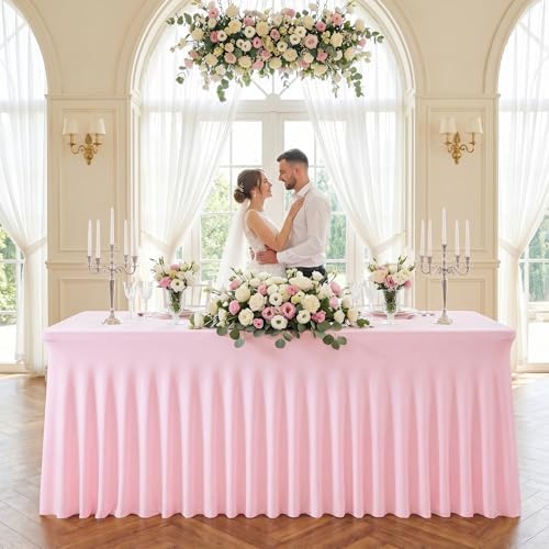 4Pack Pink Spandex Tablecloth for 6FT Rectangle Tables, Table Skirt, alternate view 7