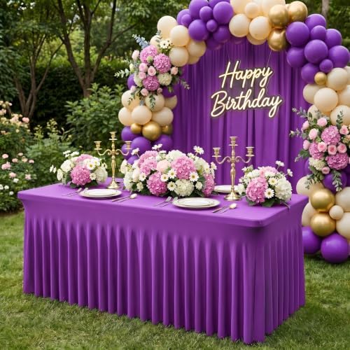 4Pack Purple Spandex Tablecloth for 6FT Rectangle Table, Table Skirt, alternate view 2