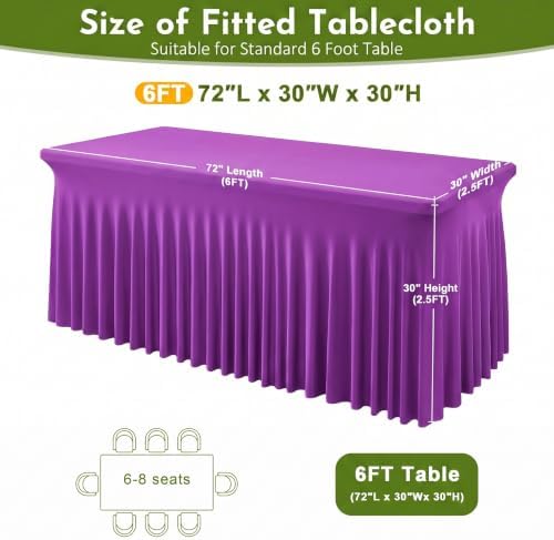 4Pack Purple Spandex Tablecloth for 6FT Rectangle Table, Table Skirt, alternate view 3