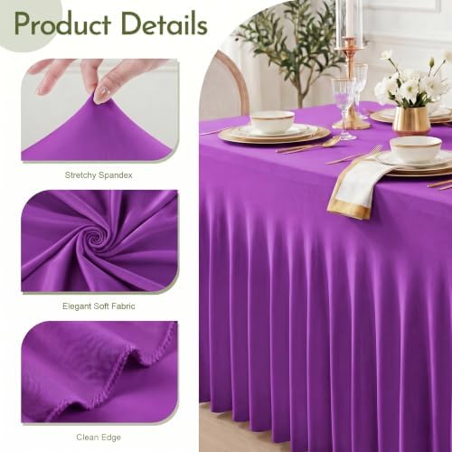 4Pack Purple Spandex Tablecloth for 6FT Rectangle Table, Table Skirt, alternate view 4
