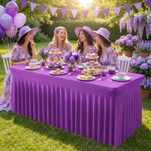 4Pack Purple Spandex Tablecloth for 6FT Rectangle Table, Table Skirt, alternate view 7