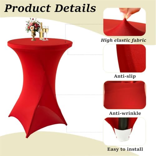 4Pack Red Cocktail Table Covers 32x43Inch Red Cocktail Table Tablecloths in 32x43Inch in Red, alternate view 4
