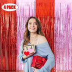 4Pack Red Pink Valentines Foil Fringe Curtains, Valentines Day Decorations, alternate view 2