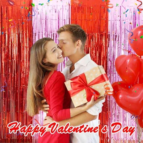 4Pack Red Pink Valentines Foil Fringe Curtains, Valentines Day Decorations, alternate view 4