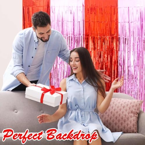 4Pack Red Pink Valentines Foil Fringe Curtains, Valentines Day Decorations, alternate view 6