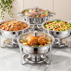 4Pack Round 7QT Stainless Steel Chafing Dishes for Buffet in 4 Pack Sliver