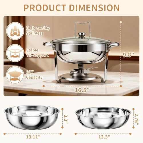 4Pack Round 7QT Stainless Steel Chafing Dishes for Buffet in 4 Pack Sliver, alternate view 2