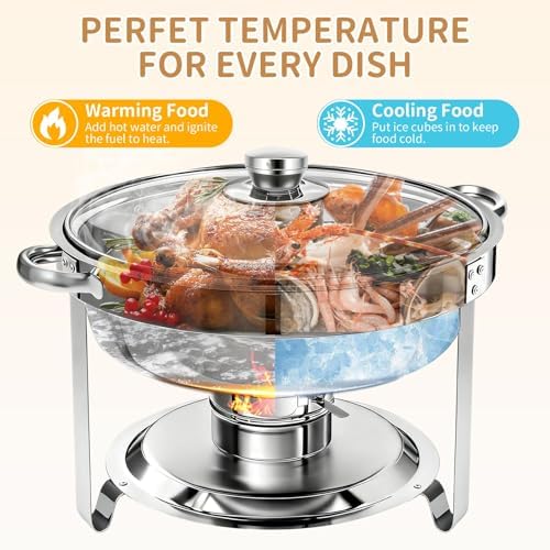4Pack Round 7QT Stainless Steel Chafing Dishes for Buffet in 4 Pack Sliver, alternate view 3