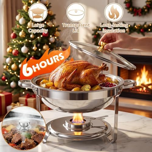 4Pack Round 7QT Stainless Steel Chafing Dishes for Buffet in 4 Pack Sliver, alternate view 4