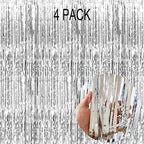 4Pack Silver Fringe Curtain, Silver Streamers Backdrop Birthday Decorations