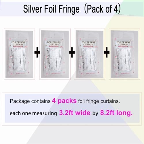 4Pack Silver Fringe Curtain, Silver Streamers Backdrop Birthday Decorations, alternate view 2