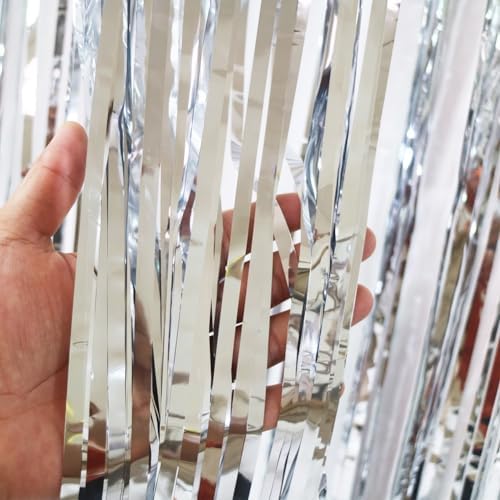 4Pack Silver Fringe Curtain, Silver Streamers Backdrop Birthday Decorations, alternate view 3