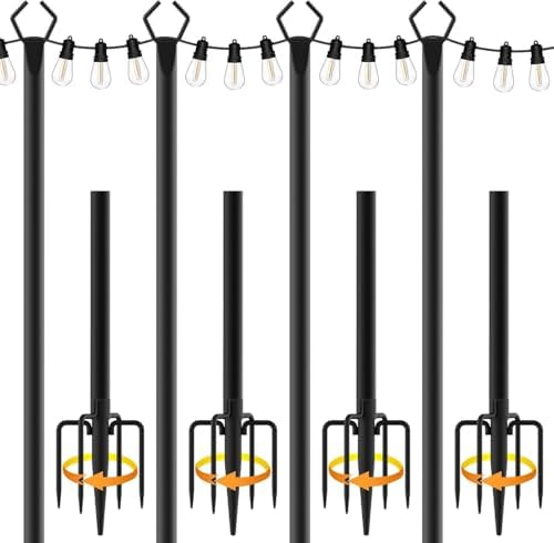 4Pack String Light Poles, Metal Poles for Hanging Outdoor Light Strings,4 Pack 10 FT Light Poles Stand for
