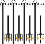 4Pack String Light Poles, Metal Poles for Hanging Outdoor Light Strings,4 Pack 10 FT Light Poles Stand for