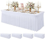 4Pack White Spandex Tablecloth for 8FT Rectangle Table, Table Skirt