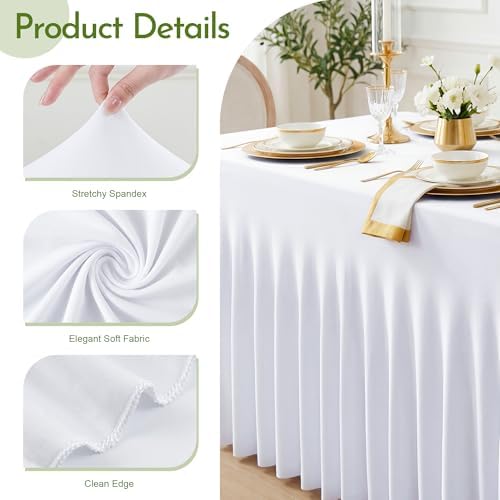 4Pack White Spandex Tablecloth for 8FT Rectangle Table, Table Skirt, alternate view 3