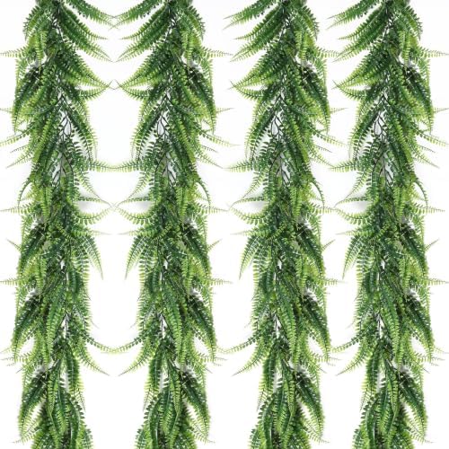 4Pc Artificial Boston Ferns Garland 5.8Ft Green Fake Greenery Vines