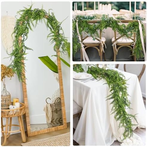 4Pc Artificial Boston Ferns Garland 5.8Ft Green Fake Greenery Vines, alternate view 3