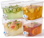 4pcs 1.3 Gallon Drink Dispenser for Fridge, Clear Plastic Beverage Dispenser with Spigot and Lid, Leakproof
