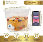 4pcs 1.3 Gallon Drink Dispenser for Fridge, Clear Plastic Beverage Dispenser with Spigot and Lid, Leakproof, alternate view 2