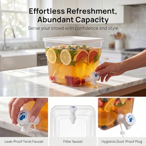 4pcs 1.3 Gallon Drink Dispenser for Fridge, Clear Plastic Beverage Dispenser with Spigot and Lid, Leakproof, alternate view 3