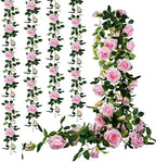 4PCS(24FT) Pink Flower Garlands, Total 48 Artificial Roses, Fake Vines for Wedding Arch, Party, Home Decor