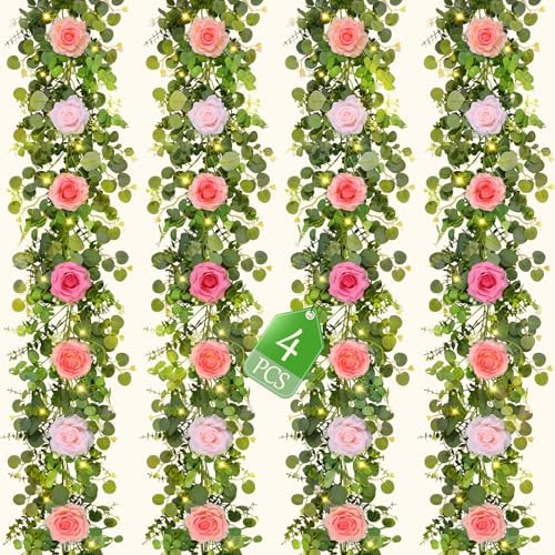 4Pcs 26 Ft Artificial Flower Garland with Light Hanging Fake Vine