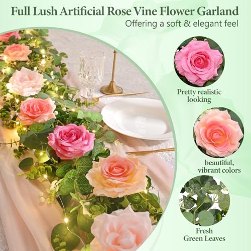 4Pcs 26 Ft Artificial Flower Garland with Light Hanging Fake Vine, alternate view 2