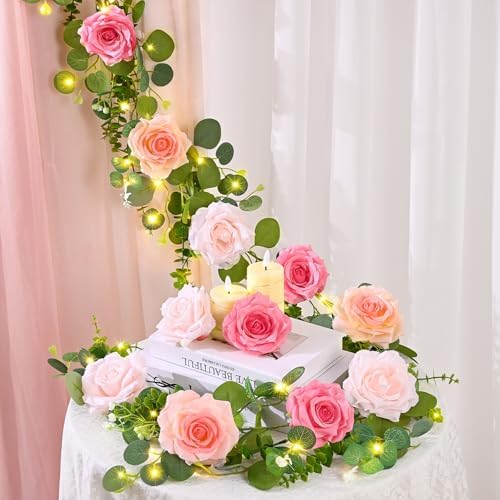 4Pcs 26 Ft Artificial Flower Garland with Light Hanging Fake Vine, alternate view 6