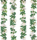 4Pcs(26 FT) Artificial Rose Vine Fake Flower Garland Fake Silk Rose Hanging Vine for Wedding Party Background