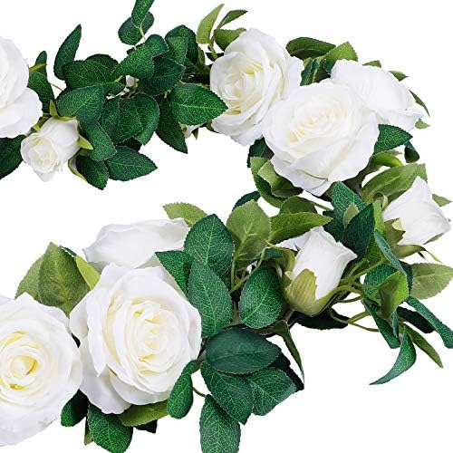 4Pcs(26 FT) Artificial Rose Vine Fake Flower Garland Fake Silk Rose Hanging Vine for Wedding Party Background, alternate view