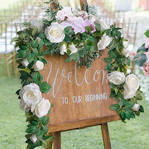 4Pcs(26 FT) Artificial Rose Vine Fake Flower Garland Fake Silk Rose Hanging Vine for Wedding Party Background, alternate view