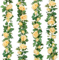 4Pcs(26 FT) Artificial Rose Vine Fake Flower Garland Fake Silk Rose Hanging Vine for Wedding Party Background